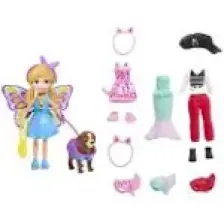 Polly Pocket ve Hayvan Dostu Kostüm Giyiyor Oyun Seti, Bebek, Evcil Hayvan ve Kostümlü Paket Gdm15