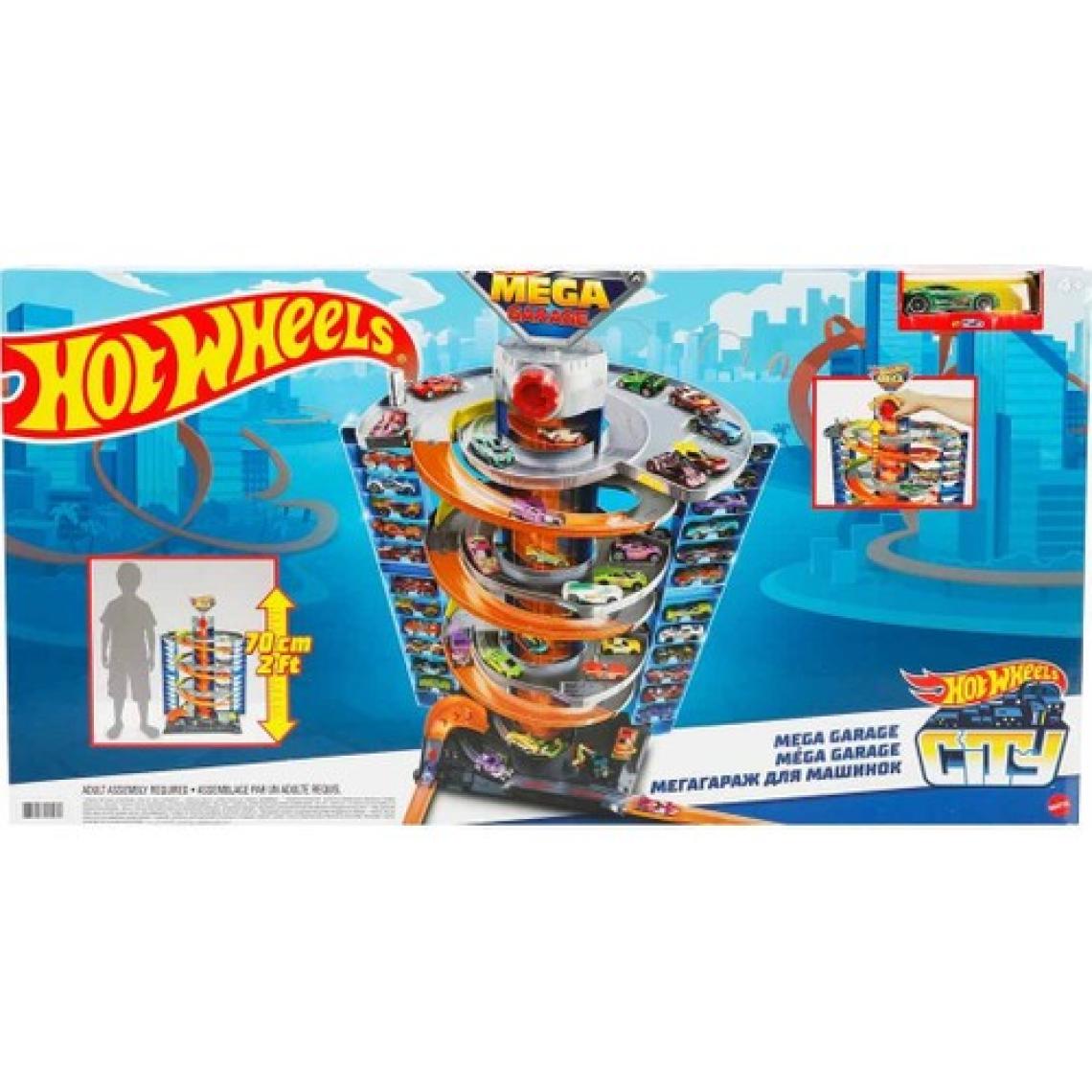 Hot Wheels Mega Garaj Oyun Seti, 1 Hot Wheels 1:64 Ölçekli Araç Dahil, Sarmal Asansör ve 60'tan Fazla Araba Saklama Alanı, Diğer Setlerle Birleştirilebilir GTT95