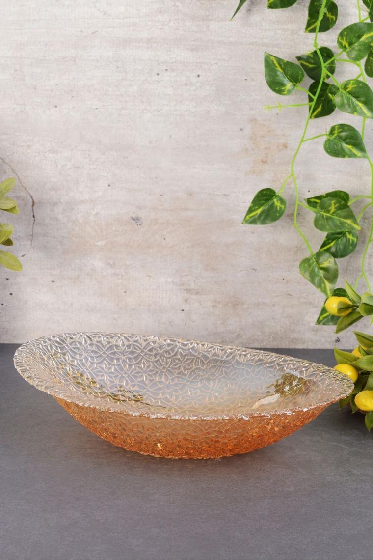Angdesign Mine Oval Cam Salata Kasesi-büyük-amber Lüsterli