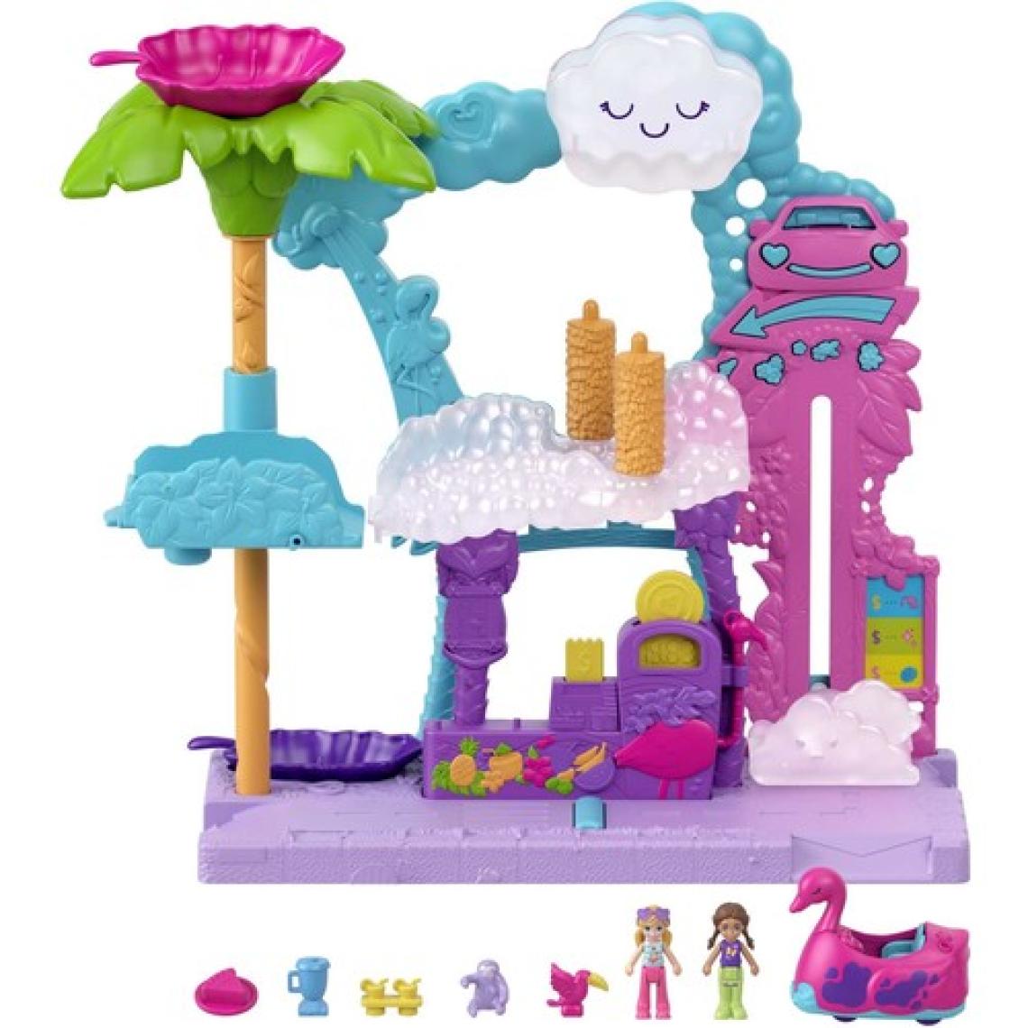 Polly Pocket Flamingo Araba Su Eğlencesi, 2 Bebek, Renk Değiştiren Flamingo Araba ve Su Oyunu Aksesuarlarıyla, 4 Yaş ve Üzeri Hhj05