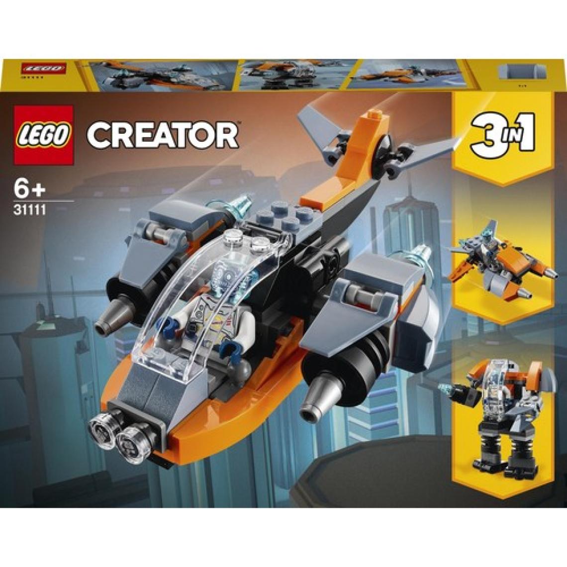 LEGO Creator 3#ü 1 Arada Siber İnsansız Hava Aracı 31111 - 6 Yaş ve Üzeri Çocuklar İçin Siber İnsansız Hava Aracı; Siber Robot ve Siber Motosiklet İçeren Yaratıcı Oyuncak Yapım Seti (113 Parça)
