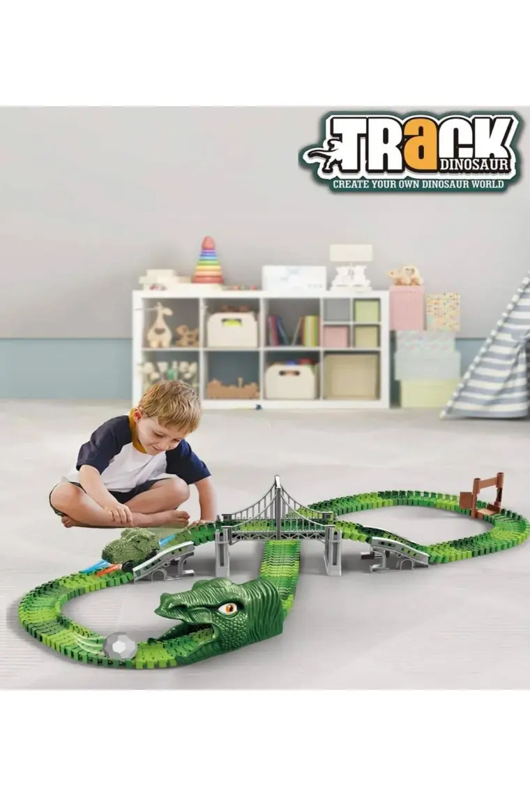 Kayyum Oyuncak Dinosour Tracks 192 Parça Dinozor Temalı Hareketli Raylar Dinozor Araçlı Köprülü