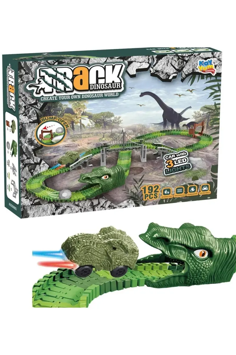 Kayyum Oyuncak Dinosour Tracks 192 Parça Dinozor Temalı Hareketli Raylar Dinozor Araçlı Köprülü