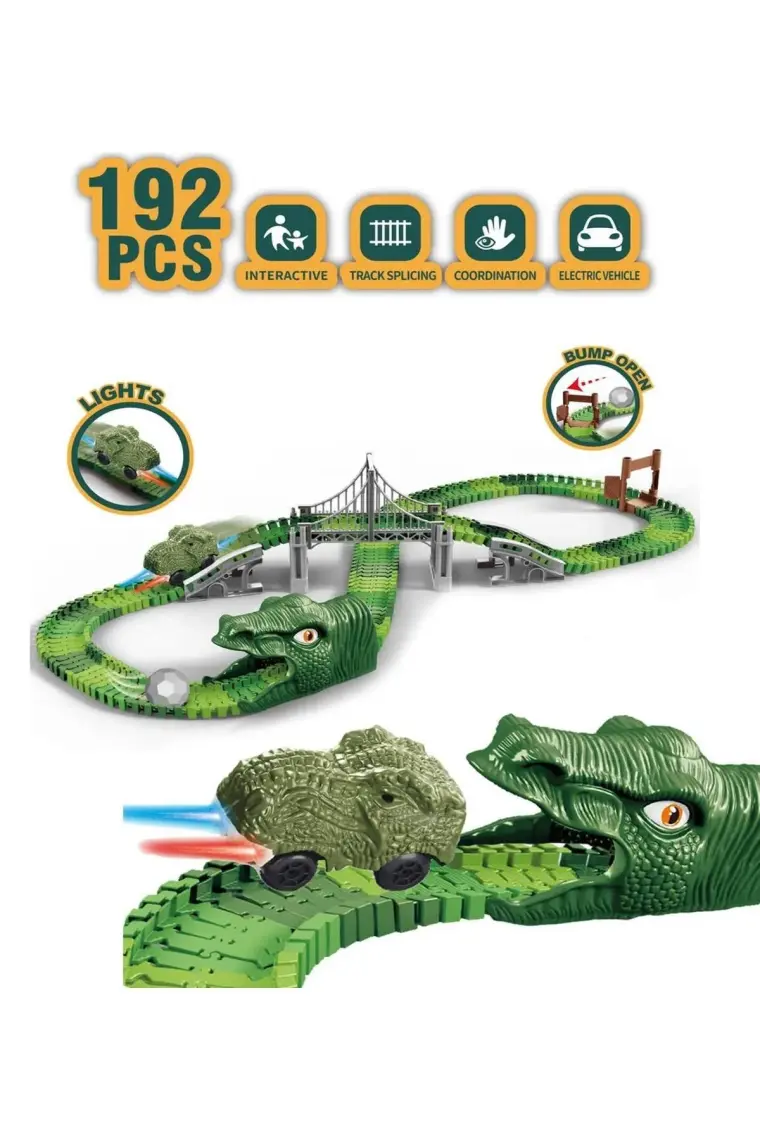 Kayyum Oyuncak Dinosour Tracks 192 Parça Dinozor Temalı Hareketli Raylar Dinozor Araçlı Köprülü