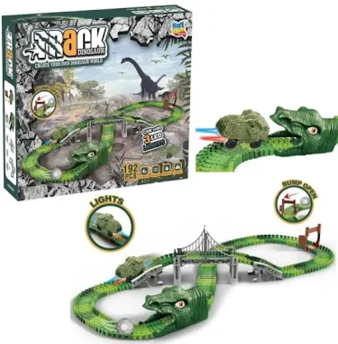 Kayyum Oyuncak Dinosour Tracks 192 Parça Dinozor Temalı Hareketli Raylar Dinozor Araçlı Köprülü