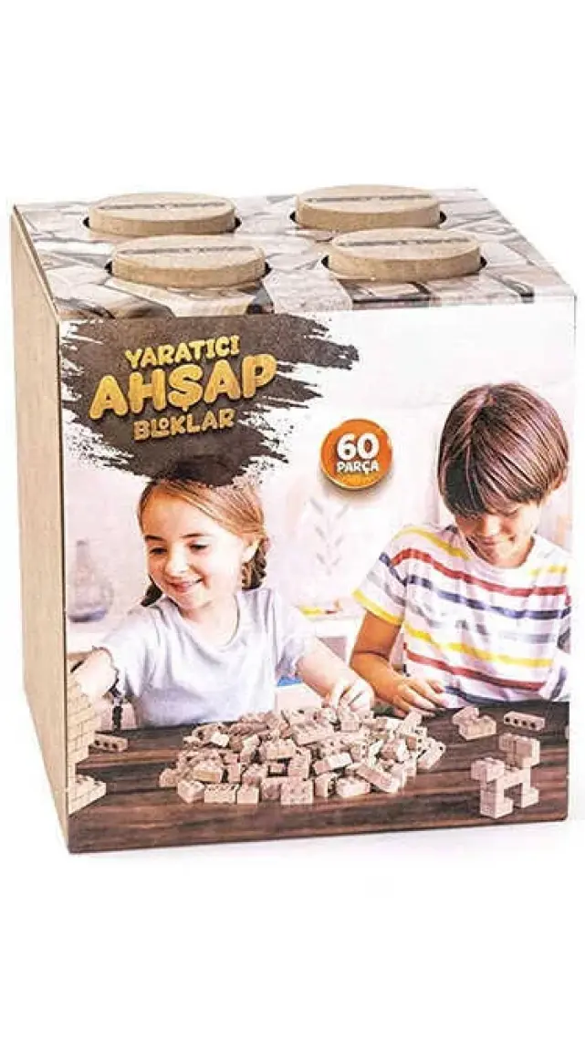 Organik Doğal Ahşap 60 Parça Eğitici Ahşap Yapı Blokları