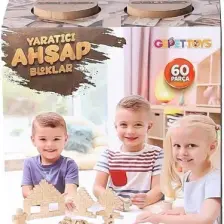 Organik Doğal Ahşap 60 Parça Eğitici Ahşap Yapı Blokları