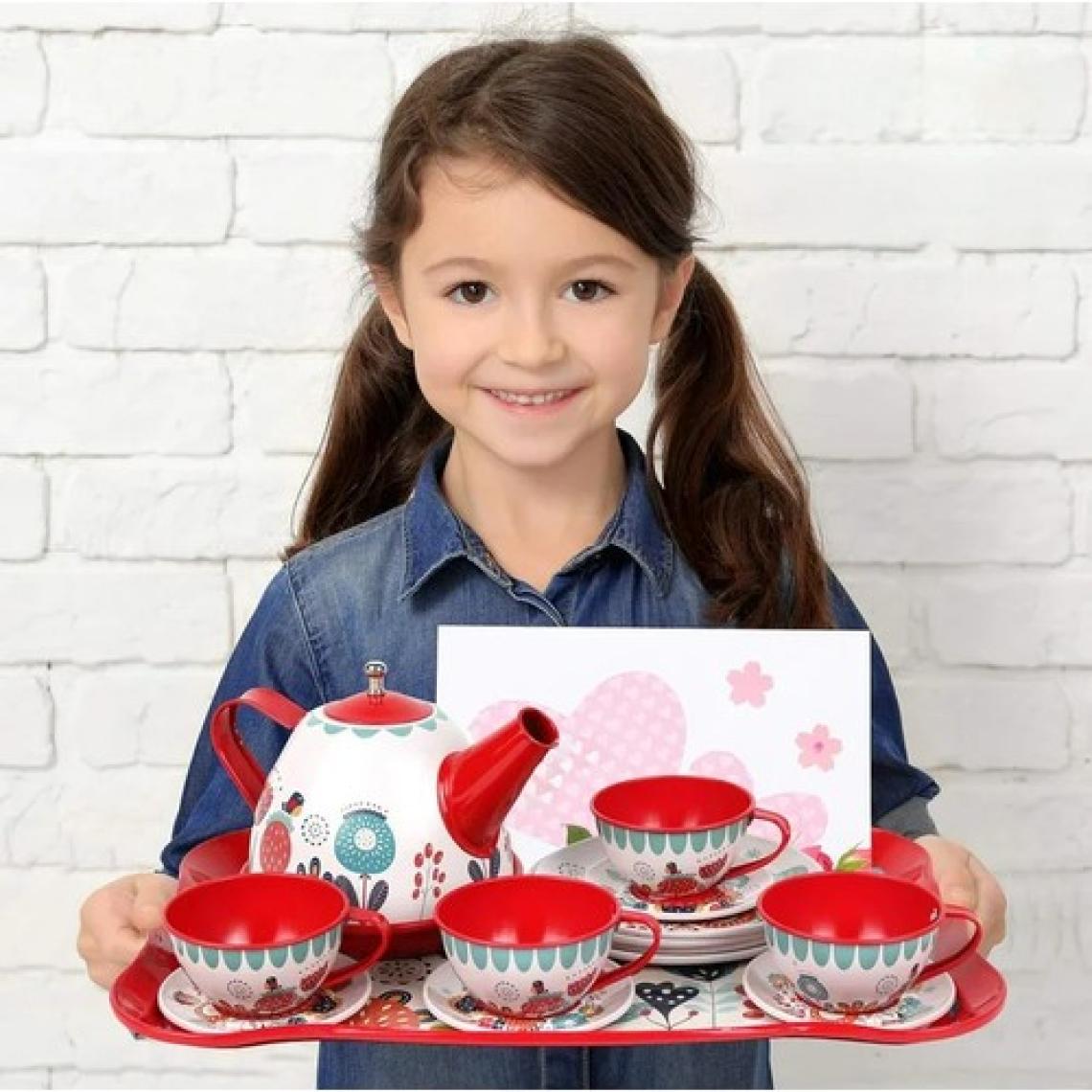 Vardem Oyuncak 15 Parça Çiçek Desenli Metal Çay Seti (Küçük Çocuklar Için Çay Partisi Seti)