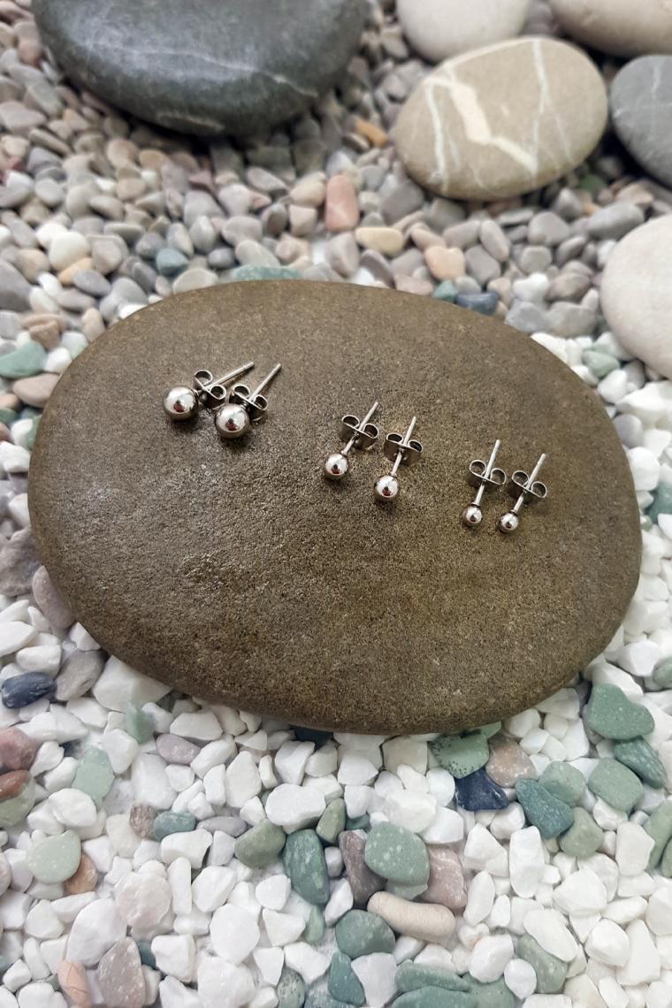 Chavin Yuvarlak Gri 3/4/5 Mm. Set Bayan Erkek Çelik Küpe EP12BY