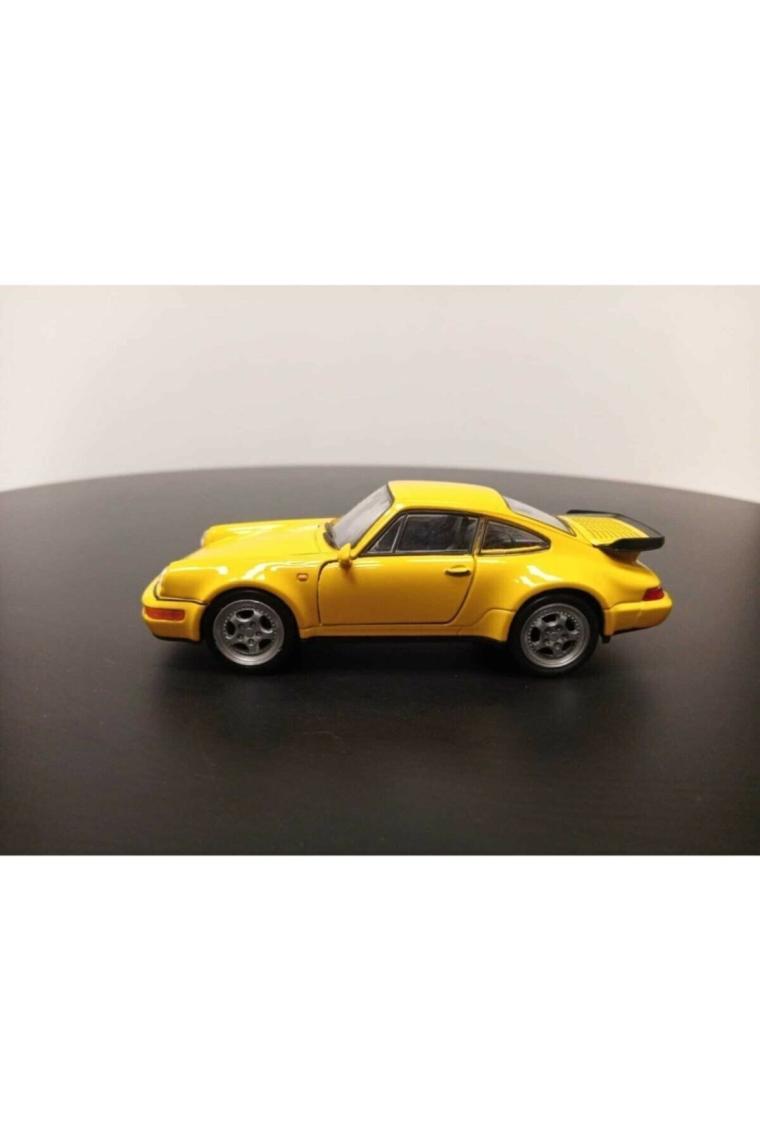 Welly 1:36 Porsche 911 Turbo Diecast Çek Bırak Model Araba (Sarı)