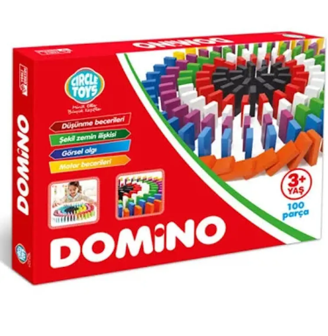 Circle Toys 100 Parça Renkli Ahşap Domino Seti