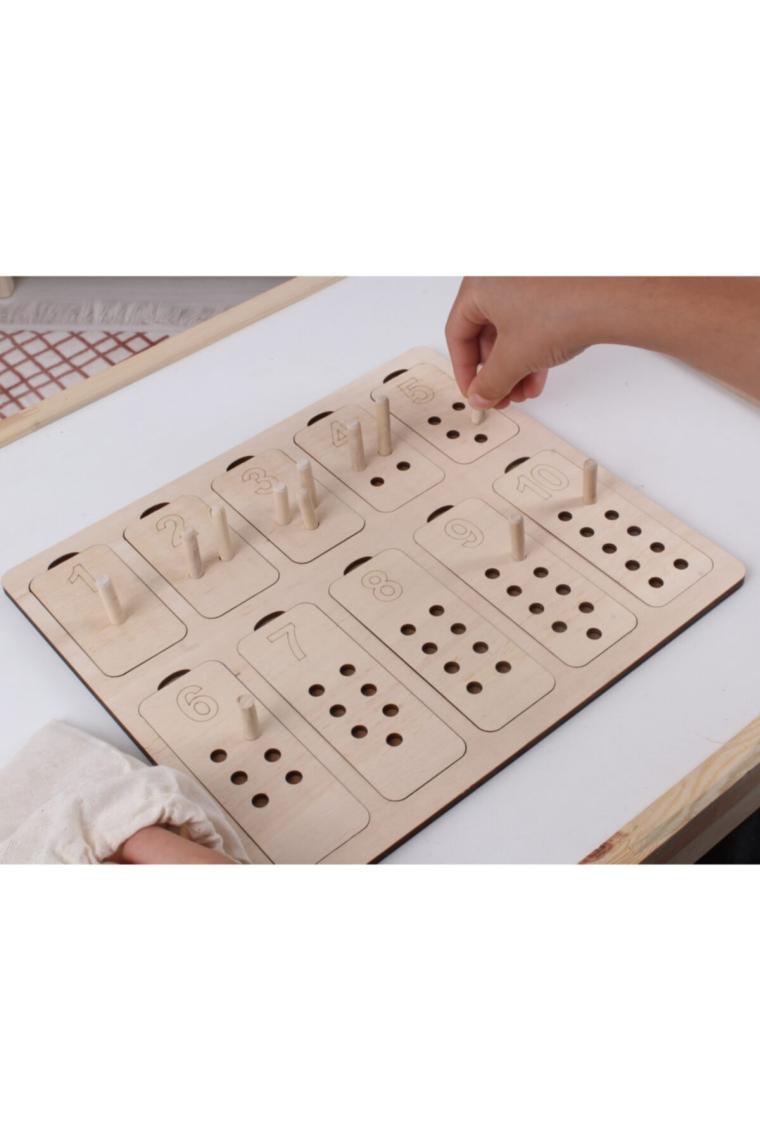 Ankebut Doğal Ahşap Pim Takmalı Tablalı Sayı ve Değerlerini Öğreniyorum Puzzle