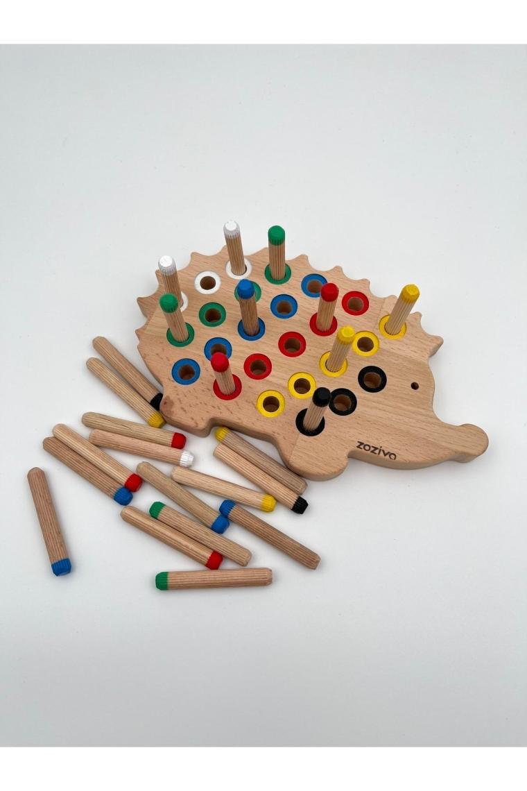 Montessori Eğitici Ahşap Oyuncak – Tak Çıkar Renkli Ahşap Kirpi Oyuncak