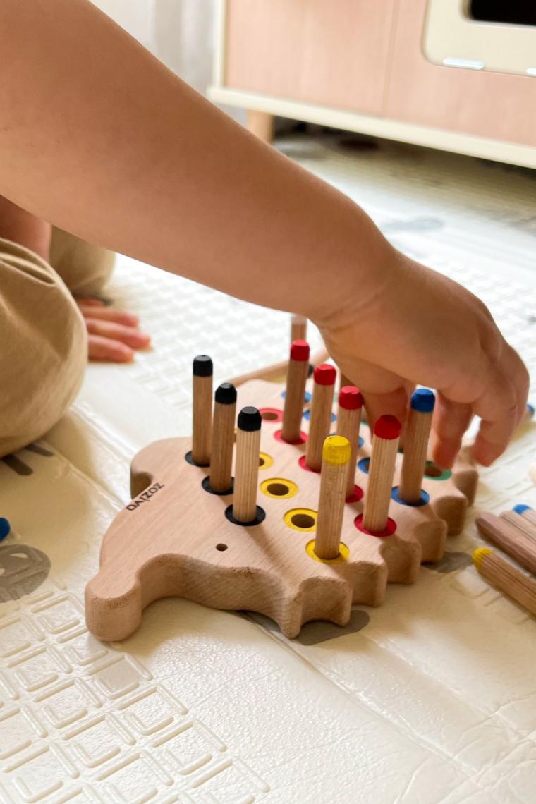 Montessori Eğitici Ahşap Oyuncak – Tak Çıkar Renkli Ahşap Kirpi Oyuncak