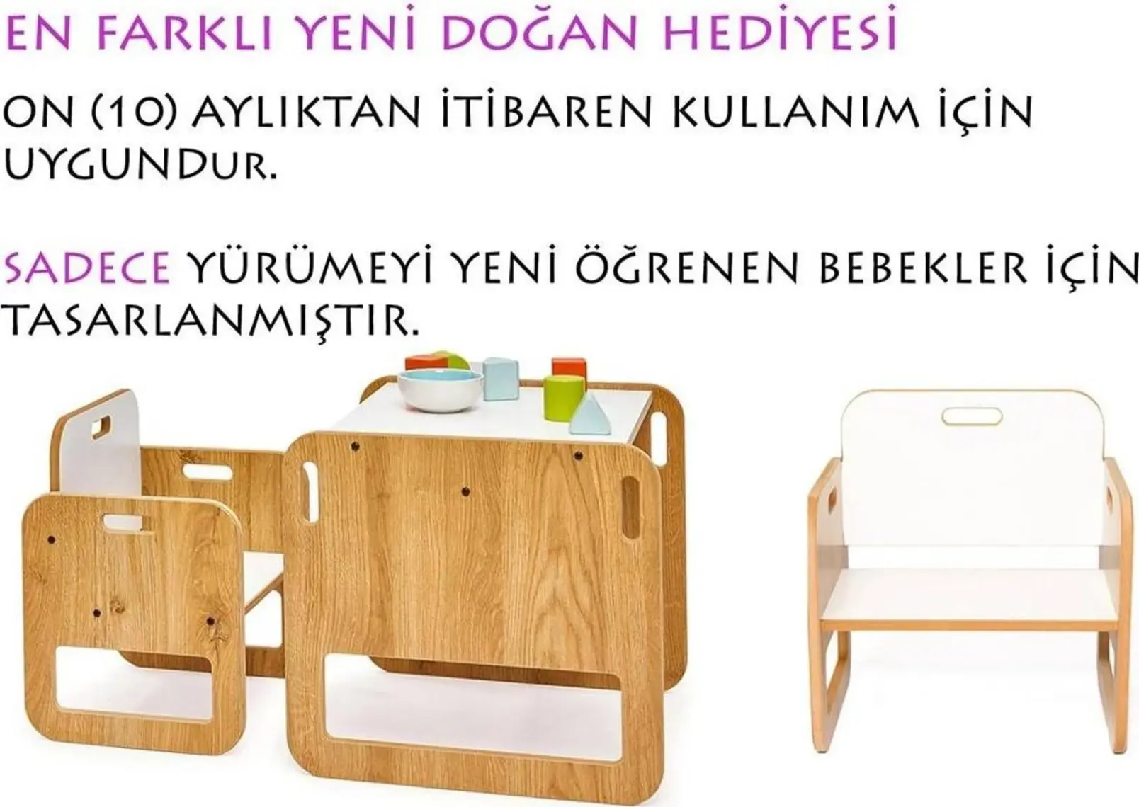 Minera 0-18 Ay Serçe Ahşap Montessori Çocuk Oyun, Çalışma ve Aktivite Masası ve Sandalyesi