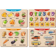 Maketçiniz 4 Adet Ahşap Bul Tak Eğitici Yapboz Puzzle Seti 10
