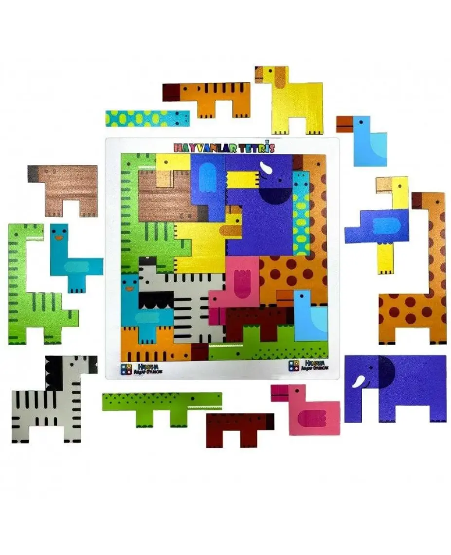 Hamaha Eğitici Ahşap Oyuncak Mini Hayvanlar Animals Puzzle Yapboz Bultak Tetris