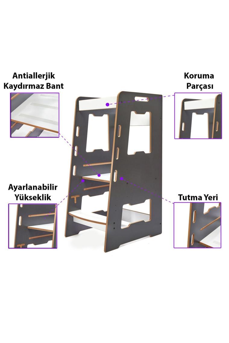 Ahşap Montessori Öğrenme Kulesi / 2-6 Yaş / Antrasit