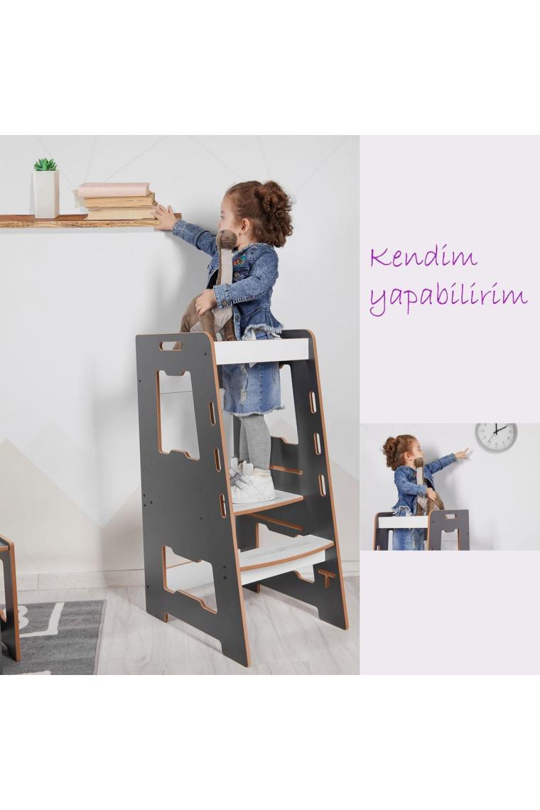 Ahşap Montessori Öğrenme Kulesi / 2-6 Yaş / Antrasit