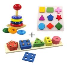 Hamaha Ahşap Eğitici Geometrik Geçmeli Şekiller + Ahşap Tahta Bultak + Ahşap Kule Oyunu
