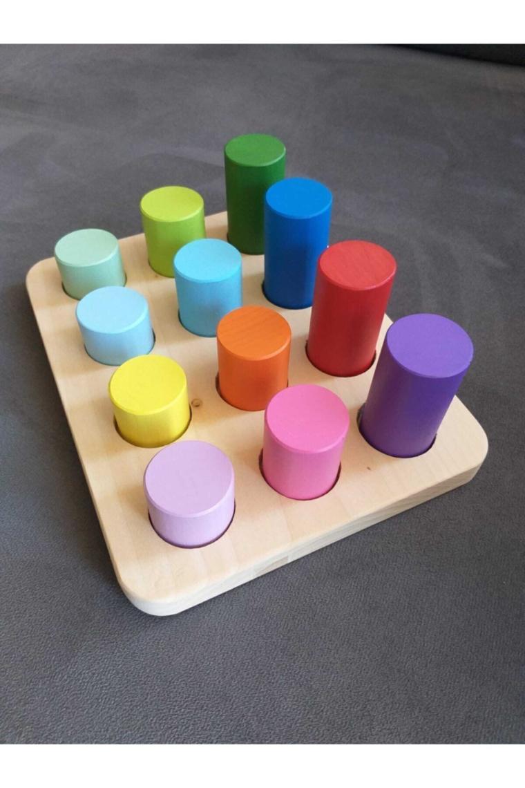 Moccotoys Montessori Eşleştirme Tablalı Silindirler & Eğitici Kartlar - 12 Renk