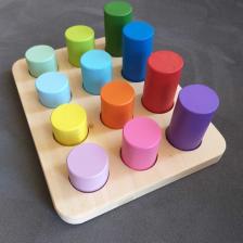 Moccotoys Montessori Eşleştirme Tablalı Silindirler & Eğitici Kartlar - 12 Renk