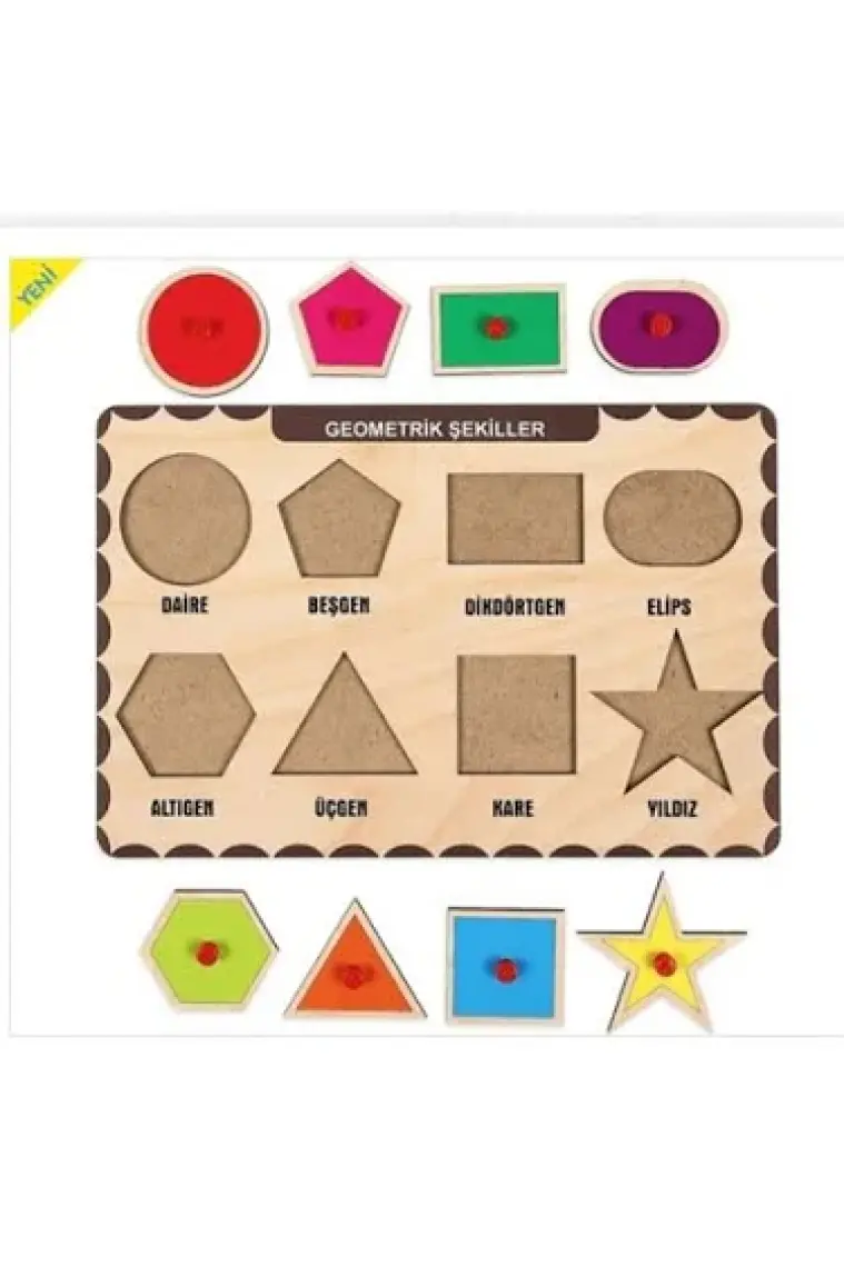 Maketçiniz Ahşap Tutmalı Eğitici Yapboz Geometrik Şekiller