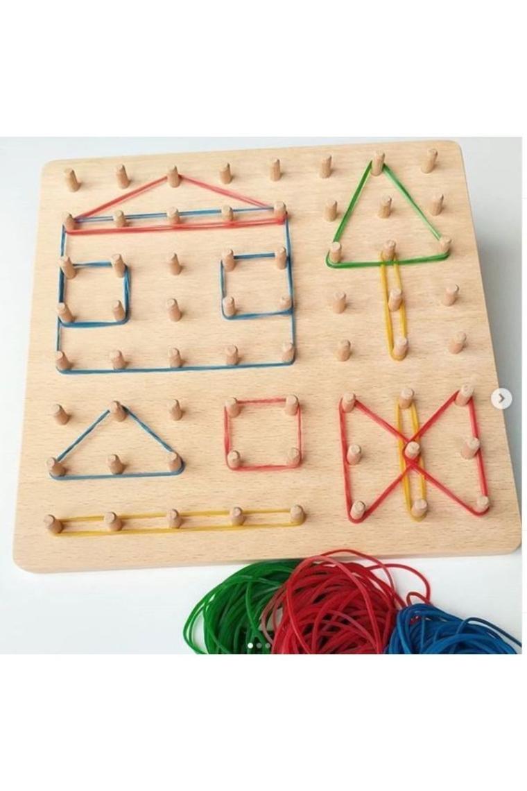 Moccotoys  Montessori Geoboard & Lastikli Şekiller Eğitici Kartlı Geometri Oyunu