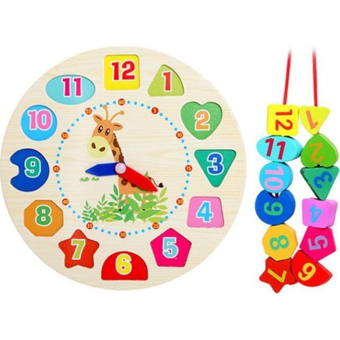 Hamaha Wooden Toys Ahşap Eğitici Geliştirici Renkli Ipe Dizme Saat Oyuncak