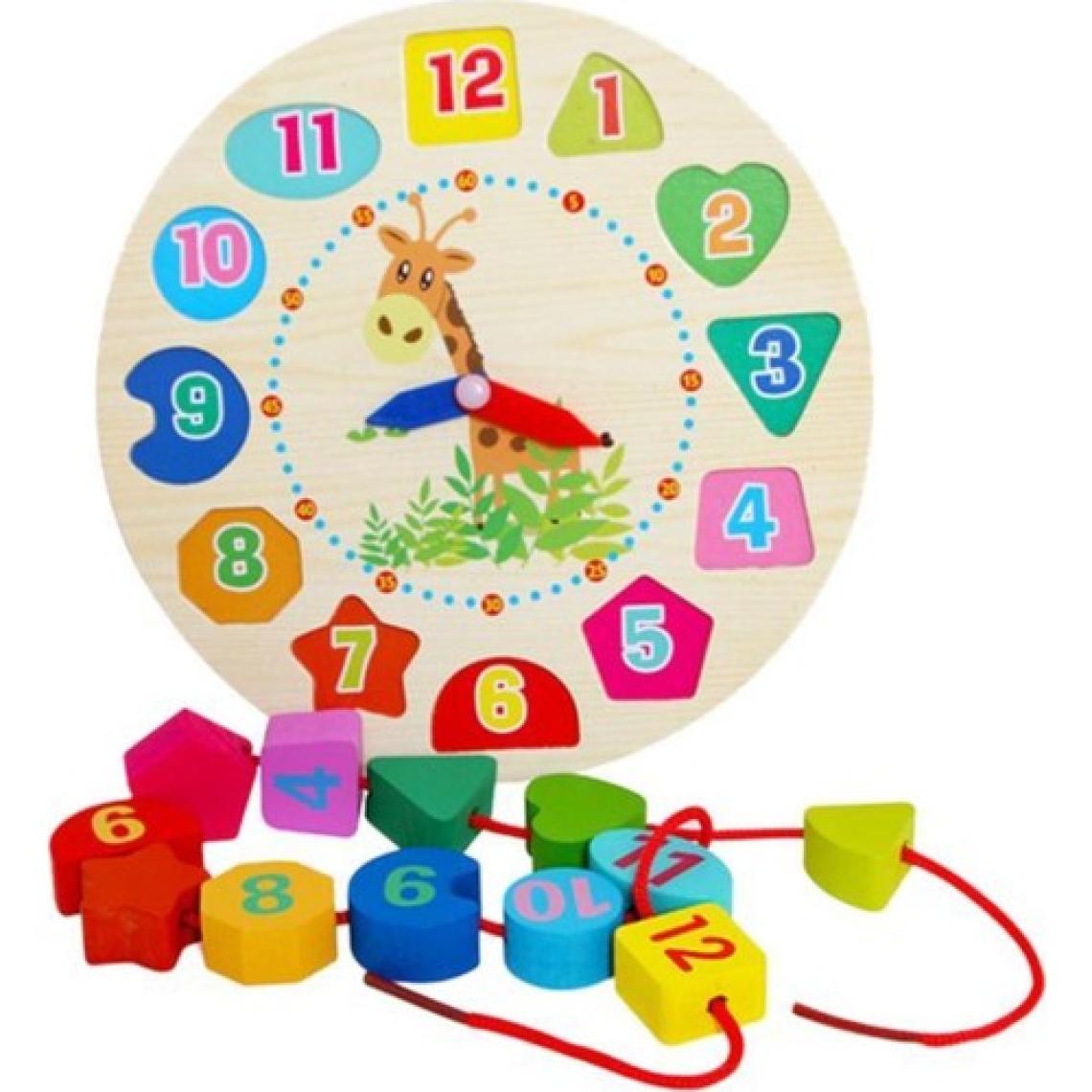 Hamaha Wooden Toys Ahşap Eğitici Geliştirici Renkli Ipe Dizme Saat Oyuncak