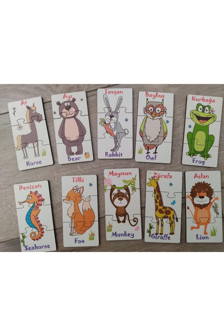 Hayvanlar 3lü Ahşap Renkli Puzzle 10 Parça