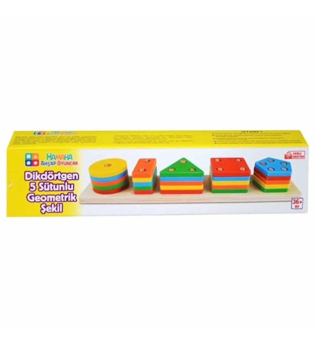 Hamaha Wooden Toys Doğal Ahşap Eğitici Oyuncak Dikdörtgen 5'li Sütun Geometrik Şekil HMH-055