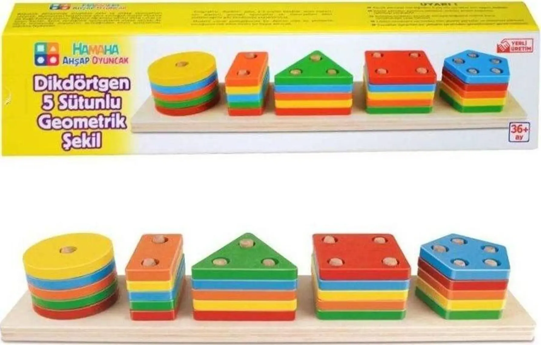 Hamaha Wooden Toys Doğal Ahşap Eğitici Oyuncak Dikdörtgen 5'li Sütun Geometrik Şekil HMH-055