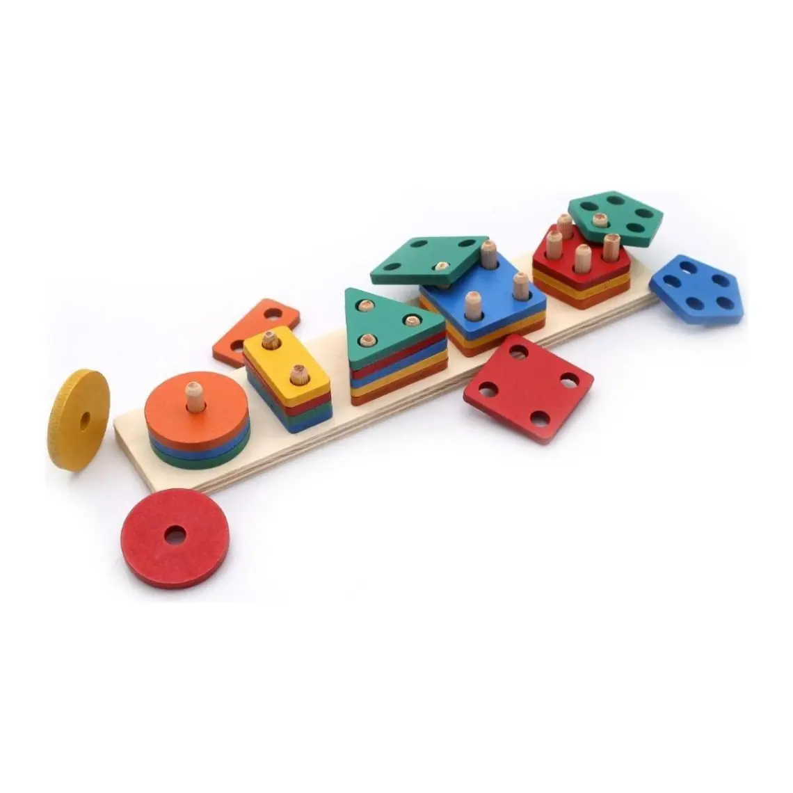 Hamaha Wooden Toys Doğal Ahşap Eğitici Oyuncak Dikdörtgen 5'li Sütun Geometrik Şekil HMH-055