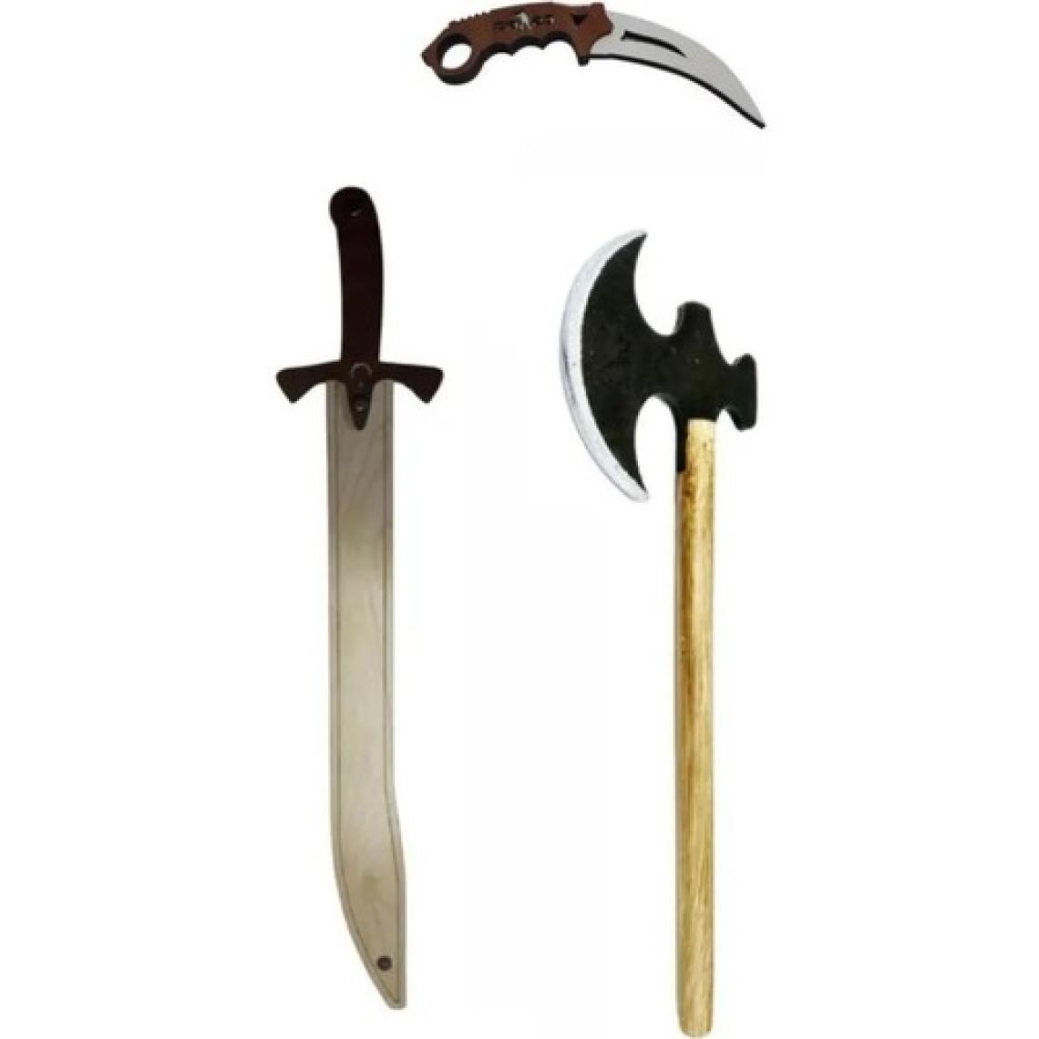 Ahtek Süper 3'lü Set, Ahşap Kılıç + Balta + Bıçak Seti Ahşap oyuncak