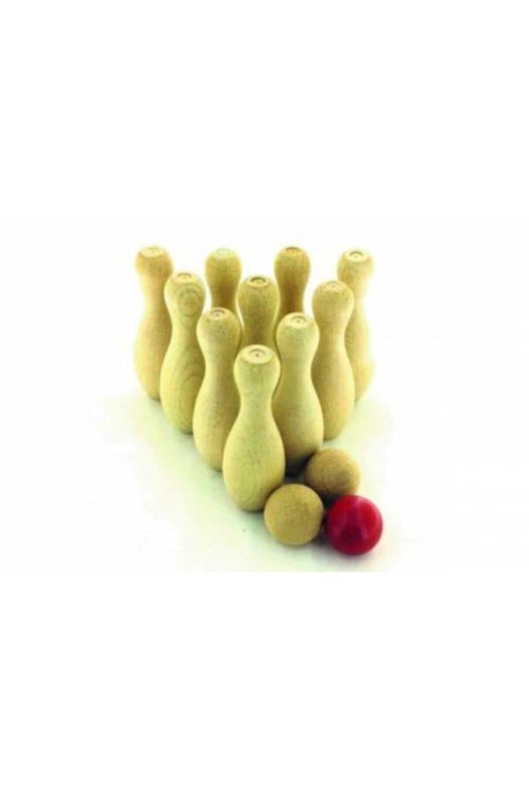 Ahtek Doğal Ahşap Bowling Oyunu, 10 Adet Ahşap Lobutlu