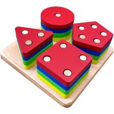 Hamaha Wooden Toys Doğal Ahşap Eğitici Oyuncak Kare 4'lü Sütun Geometrik Şekil HMH-048