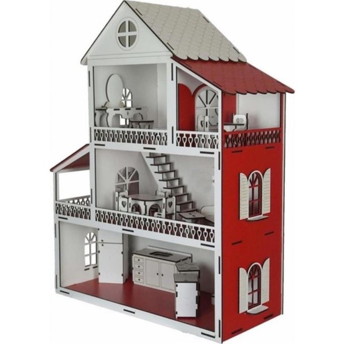 Woody Life Woodylife Ahşap Barbi Bebek Oyun Evi Kırmızı 80CM Çocuk Oyuncak