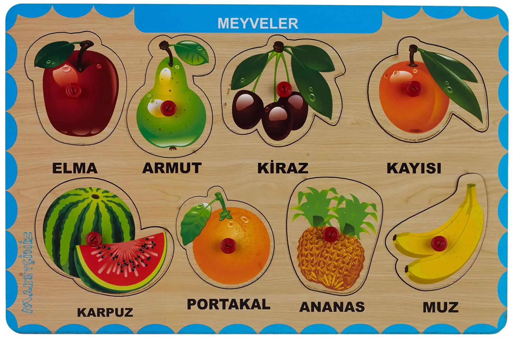 Maketçiniz Ahşap Tutmalı Eğitici Yapboz Meyveler