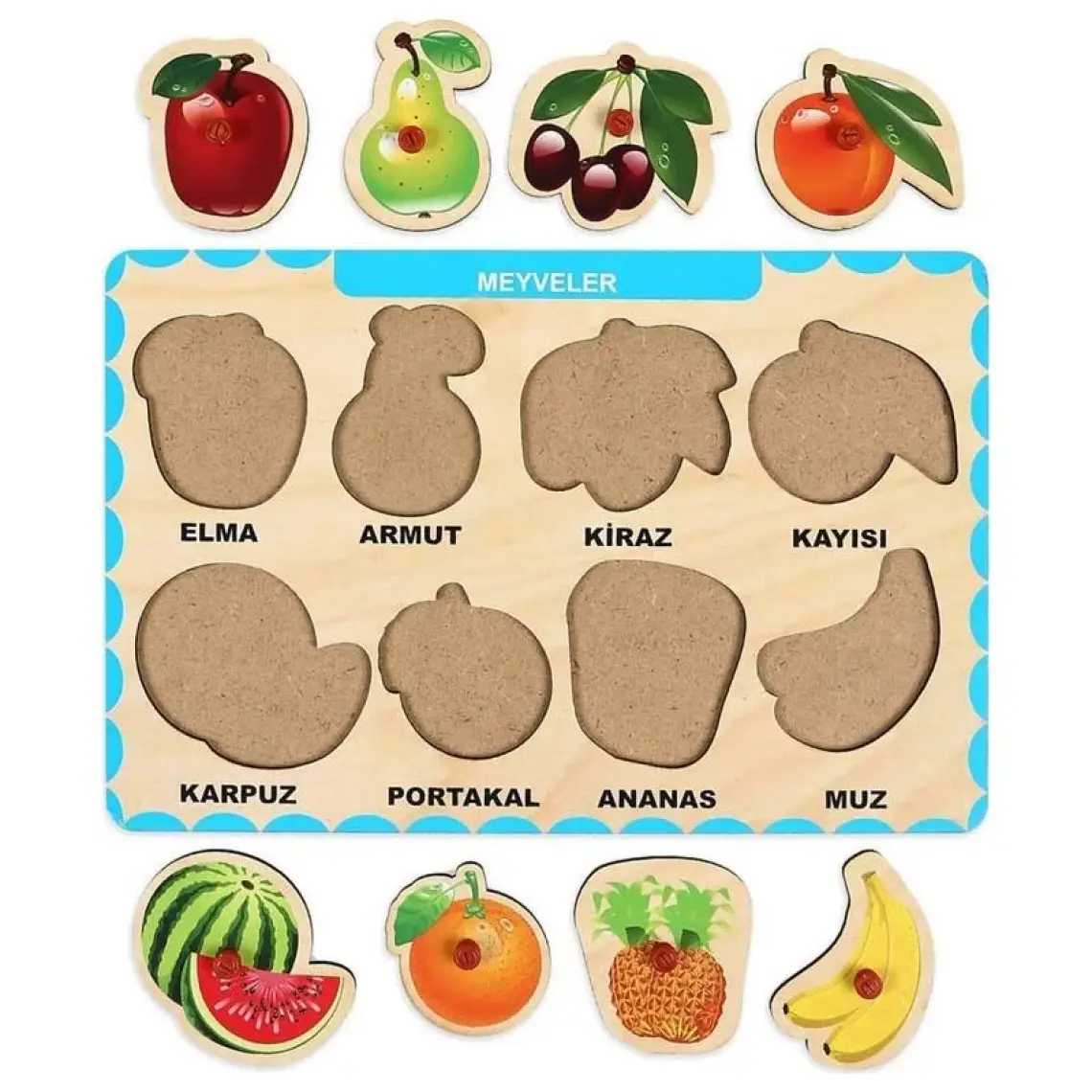 Maketçiniz Ahşap Tutmalı Eğitici Yapboz Meyveler