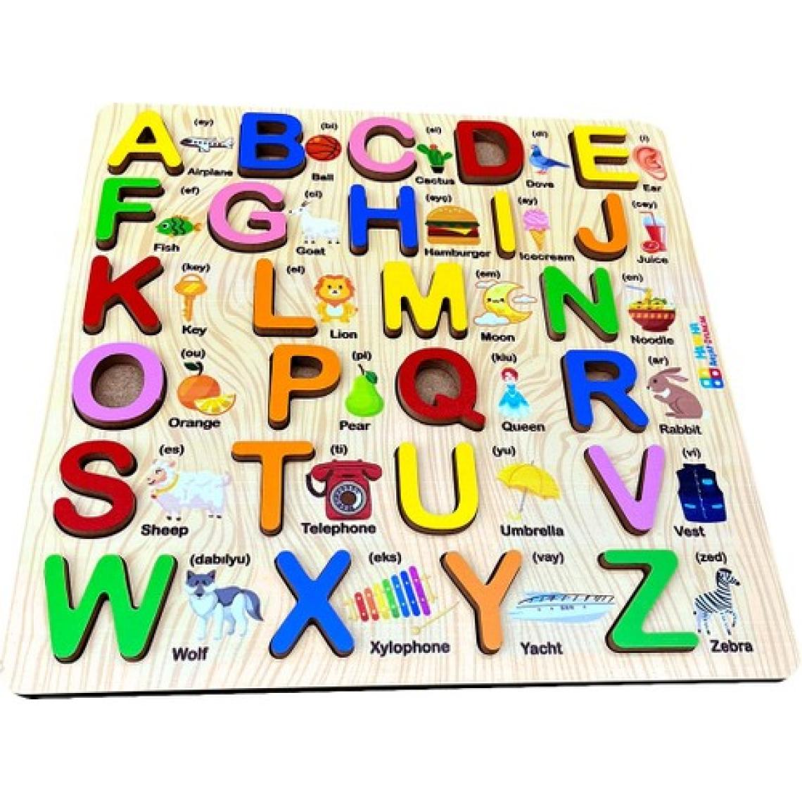 Hamaha Wooden Toys Doğal Ahşap Eğitici Oyuncak Resimli Renkli Ingilizce Kabartmalı Harfler HMH-161
