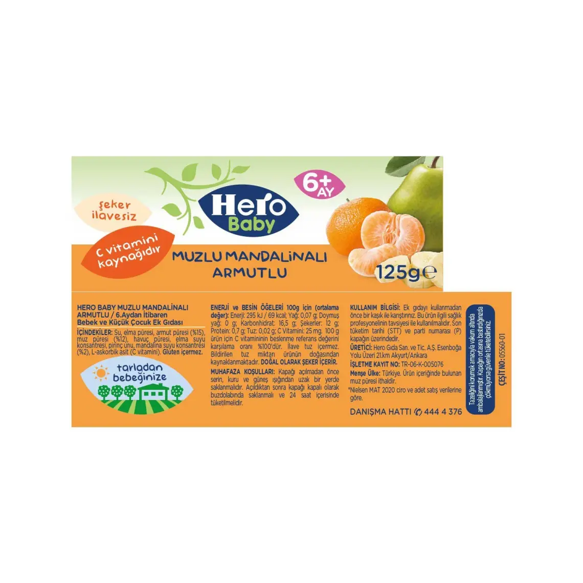 Hero Baby Muzlu Mandalinalı Armutlu Kavanoz Mama 125 gr