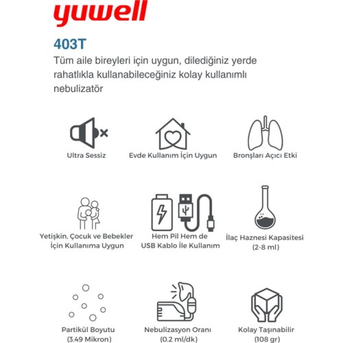 Yuwell Taşınabilir Mesh Hava Makinesi Sessiz Nebulizatör