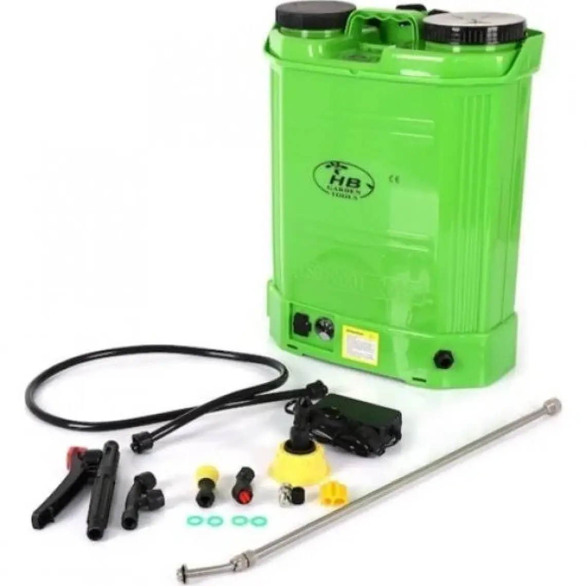 HB Garden Tools 16 Lt Şarjlı Turbo İlaç Pompası - Dayanıklı Hava Bölmeli, 120 cm Hortum ve 60 cm Püskürtme Çubuğu, Yeşil-Mavi-Beyaz-Sarı