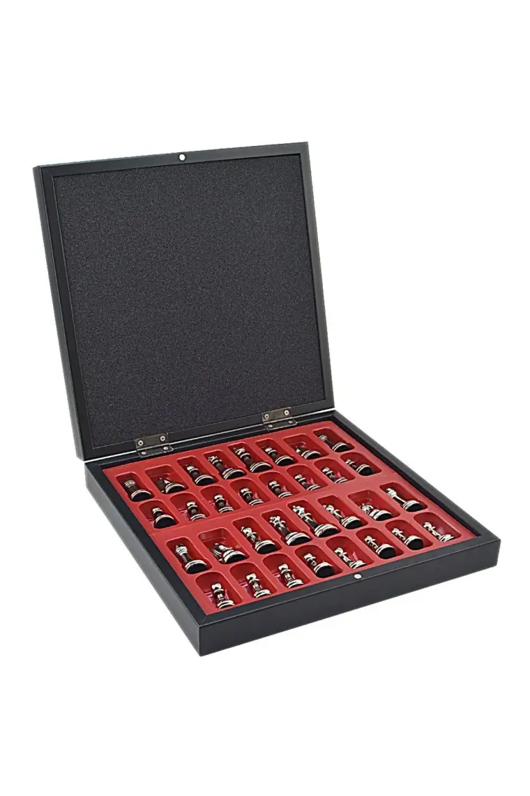 Gifthome Büyük Boy Metal Klasik Satranç Tk. Antik ve Mermer Desenli Sandıklı Mdf TAHTASI(36X36 Cm.)
