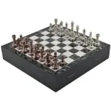 Gifthome Büyük Boy Metal Klasik Satranç Tk. Antik ve Mermer Desenli Sandıklı Mdf TAHTASI(36X36 Cm.)