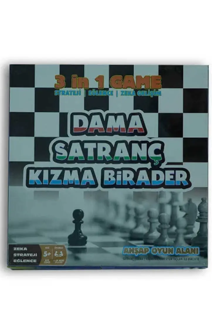 Hobi Eğitim Dünyası Dama Satranç Kızma Birader 3'lü Ahşap Oyun Seti