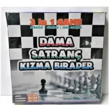 Hobi Eğitim Dünyası Dama Satranç Kızma Birader 3'lü Ahşap Oyun Seti