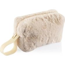 NS Reliable Chic Clutch Seyahat Makyaj Organizeri Kozmetik Çantası Tüy Peluş - 250 Krem