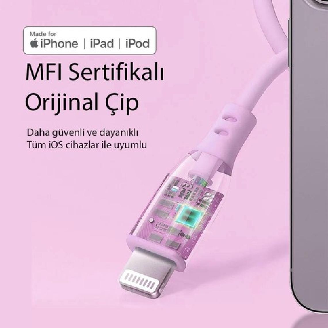 Omars Usb-C To Mfı Lightning iPhone Silikon Pd Hızlı Şarj Kablosu Pembe